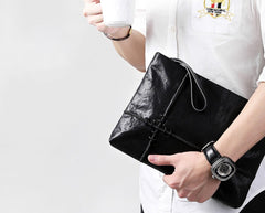 Fashion Leather Men's Black Envelope Clutch Wristlet Clutch Business Clutch For Men