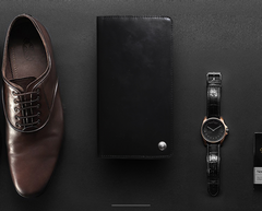 Fashion Leather Men's Trifold Long Wallet Black Gray Long Wallet For Men