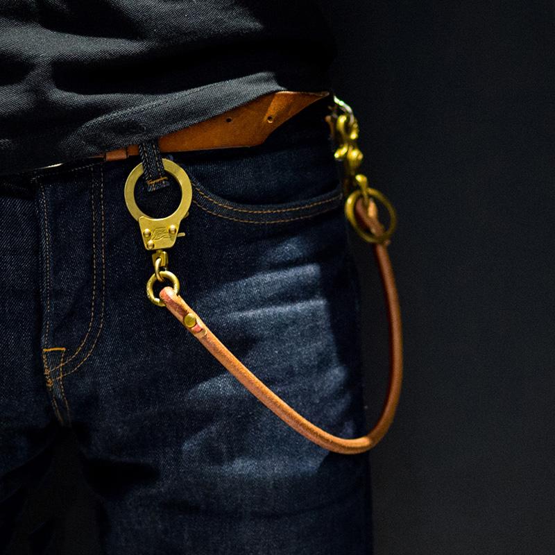 Fashion Men's Handmade Pure Brass Leather Rope Key Chain Pants Chains