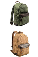 Waxed Canvas Womens Mens Backpack 14'' Green College White Backpack Travel Backpack For Men