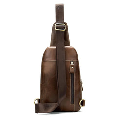Fashionable Brown Leather Men's Chest Bag Sling Bag One Shoulder Backpack For Men