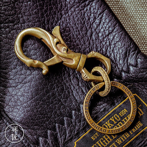 Floral Keyrings Brass Moto KeyChain Hook Keyring Moto Key Holders Key Chain Key Rings for Men