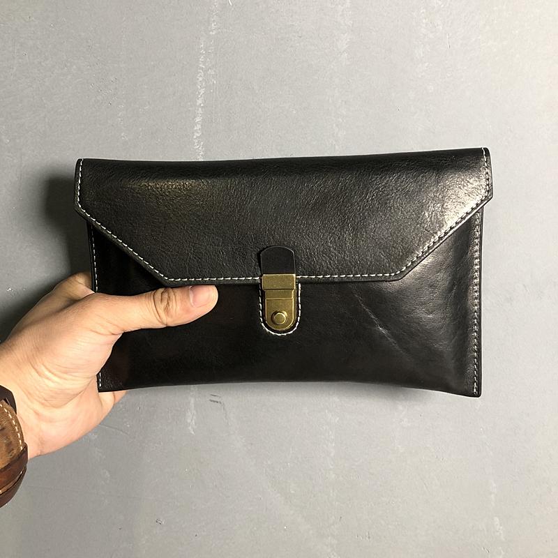 Cool Leather Black Mens Clutch envelope wallet Brown Clutch Wallet Wristlet Wallet for Men