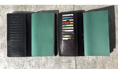 Fashion Leather Black Mens Travel Wallet Notebook Bifold Long Wallet Passport Wallet for Men