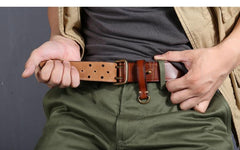 Handmade Leather Mens Casual Black Belt Double Holes Belt Brown Belt For Men