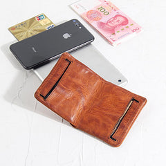 Handmade Leather Mens Cool Black billfold Wallets Small Wallet Men Bifold Wallets Front Pocket Wallet for Men