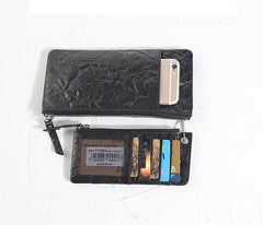 Cool Leather Mens Black Zipper Wallet Long Leather Wallet Clutch Wristlet Wallet for Men