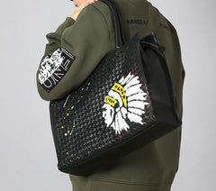 Genuine Leather Mens Braided Indian Cool Handbag Briefcase Shoulder Bag Work Bag Laptop Bag for Men