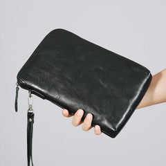 Genuine Leather Mens Clutch Cool Wallet Zipper Clutch Messenger Bag Chest Bag Wristlet Bag Wallet for Men
