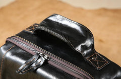 Genuine Leather Mens Cool Black Backpack Laptop Bag Large Travel Bag Hiking Bag for Men