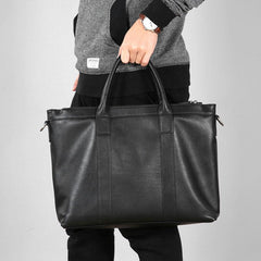 Genuine Leather Mens Cool Black Messenger Bag Briefcase Work Bag Business Bag Laptop Bag for men