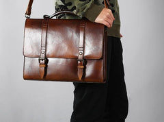 Genuine Leather Mens Cool Large Briefcase Work Bag Business Bag Laptop Bag for men