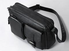 Genuine Leather Mens Cool Shoulder Bag Messenger Bag Chest Bag Bike Bag Cycling Bag for men