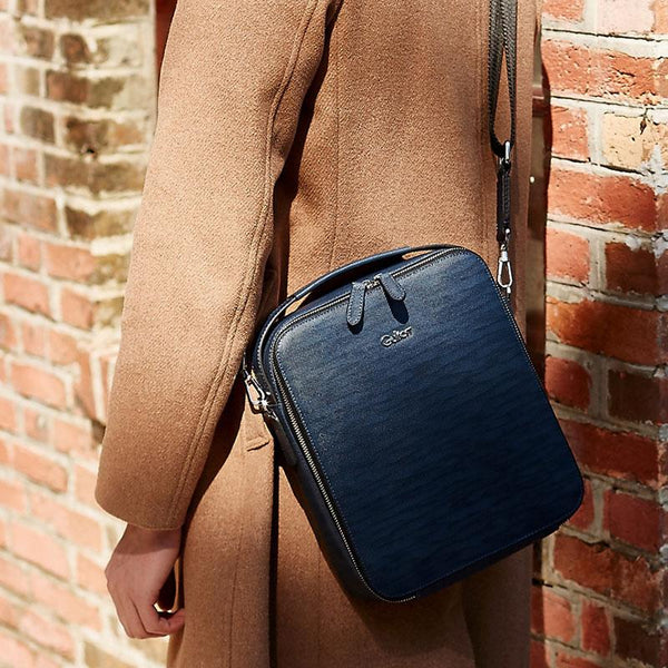 Genuine Leather Mens Cool Small Shoulder Bag Messenger Bag Chest Bag for men
