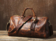 Genuine Leather Mens Large Brown Travel Bag Cool Duffle Bag Shoulder Bag Weekender Bag for Men
