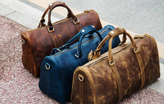 Genuine Leather Mens Large Blue Travel Bag Cool Duffle Bag Shoulder Bag Weekender Bag for Men