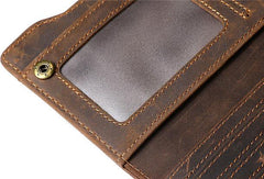 Leather Long wallet for Men Wallet Vintage Zipper Bifold Long Wallet for Men