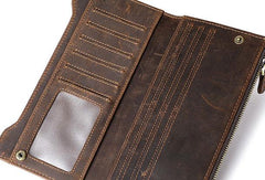 Leather Long wallet for Men Wallet Vintage Zipper Bifold Long Wallet for Men