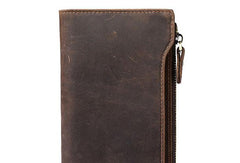 Leather Long wallet for Men Wallet Vintage Zipper Bifold Long Wallet for Men