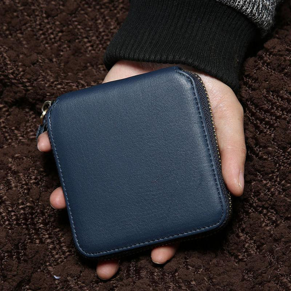Genuine Leather Mens Zipper Cool billfold Leather Wallet Men Small Wallets Bifold for Men