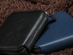 Genuine Leather Mens Zipper Cool billfold Leather Wallet Men Small Wallets Bifold for Men