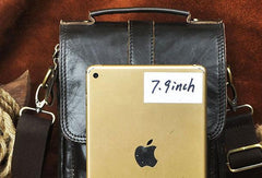 Black Genuine Leather Mens Small Messenger Bag Side Bag Courier Bag For Men