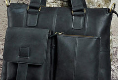 Vintage Coffee Black Leather Mens Briefcase Handbag Work Shoulder Bag For Men