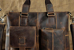 Vintage Coffee Black Leather Mens Briefcase Handbag Work Shoulder Bag For Men