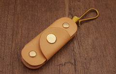 Beige Handmade Mens Leather Keyholders With Hook Cool KeyChains Key Holders KeyRing for Men