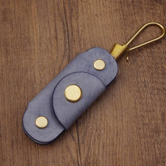 Gray Blue Handmade Mens Leather Keyholders With Hook Cool KeyChains Key Holders KeyRing for Men