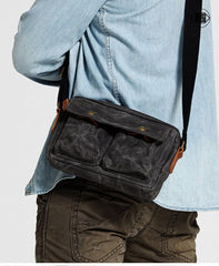 Gray Waxed Canvas Mens Casual Shoulder Bag Messenger Bags Casual Courier Bags for Men