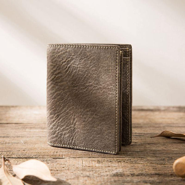 Gray Cool Leather Mens Small Wallet Bifold Vintage Slim billfold Wallet for Men
