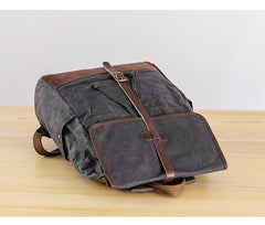 Gray Waxed Canvas Mens Large 15'' Laptop Backpack College Backpack Hiking Backpack for Men