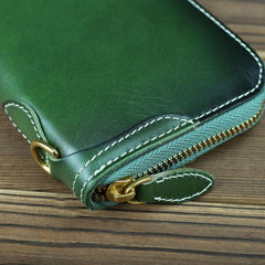Green Mens Leather Cards Long Wallets Lot of Cards Black Zipper Long Wallet Cards Wallet for Men