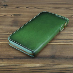 Green Mens Leather Cards Long Wallets Lot of Cards Black Zipper Long Wallet Cards Wallet for Men