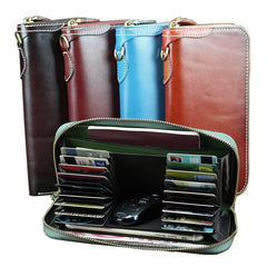 Green Mens Leather Cards Long Wallets Lot of Cards Black Zipper Long Wallet Cards Wallet for Men