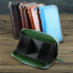 Green Mens Leather Cards Long Wallets Lot of Cards Black Zipper Long Wallet Cards Wallet for Men