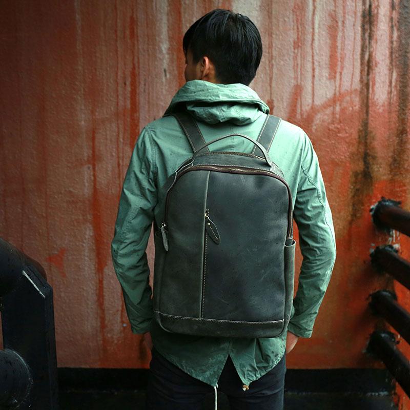 backpacks for men leather Green Mens Leather Backpack Travel Backpacks Laptop Backpack for men – iChainWallets