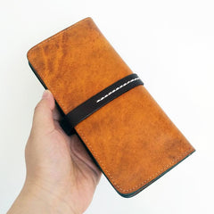 Handmade Vintage Mens Brown Bifold Leather Long Wallet Cool Long Wallets for Men