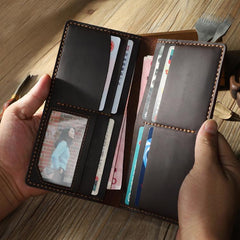 Handmade Blue Leather Mens Bifold Long Wallet Personalized Blue Checkbook Wallets for Men