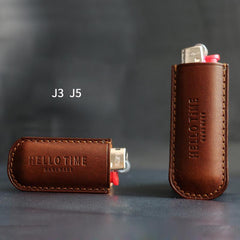 Handmade BIC J3 J5 Brown Leather Lighter Case BIC J3 J5 Leather Lighter Holder Leather Lighter Covers For Men
