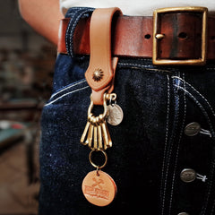 Beige Leather Brass Keyrings With Belt Loop Handmade Moto KeyChain Key Holders Key Chain Key Ring for Men