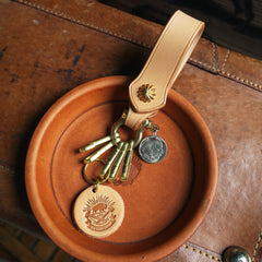 Handmade Beige Leather Brass Keyrings With Belt Loop Moto KeyChain Key Holders Key Chain Key Ring for Men