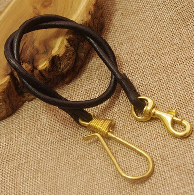 Handmade Black Leather Long Wallet Chain 20'' Cool Rock Biker Wallet Chain KeyChain for Men