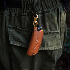 Handmade Black Cricket Leather Lighter Case with Belt Clip Leather Bic J3 Lighter Holder Leather Cricket Lighter Covers For Men