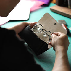 Handmade Black LEATHER MEN'S Womens Sunglasses Box Case Glasses Holder For Men