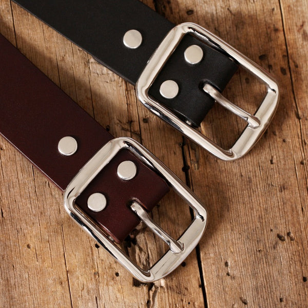 Handmade Black Leather Belt Minimalist Mens Silver Black Leather Belts for Men