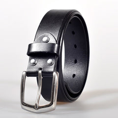 Handmade Black Leather Belts Minimalist Mens Silver Black Leather Belts for Men