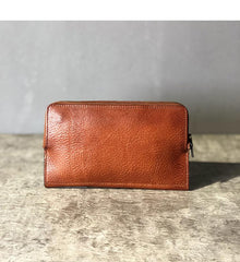 Handmade Black Leather Mens Bifold Long Wallet Brown Multifunction Wallet Phone Wallet Card Holder Clutch Men