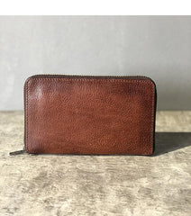 Handmade Black Leather Mens Bifold Long Wallet Brown Zipper Long Wallets Card Holders Clutch Men